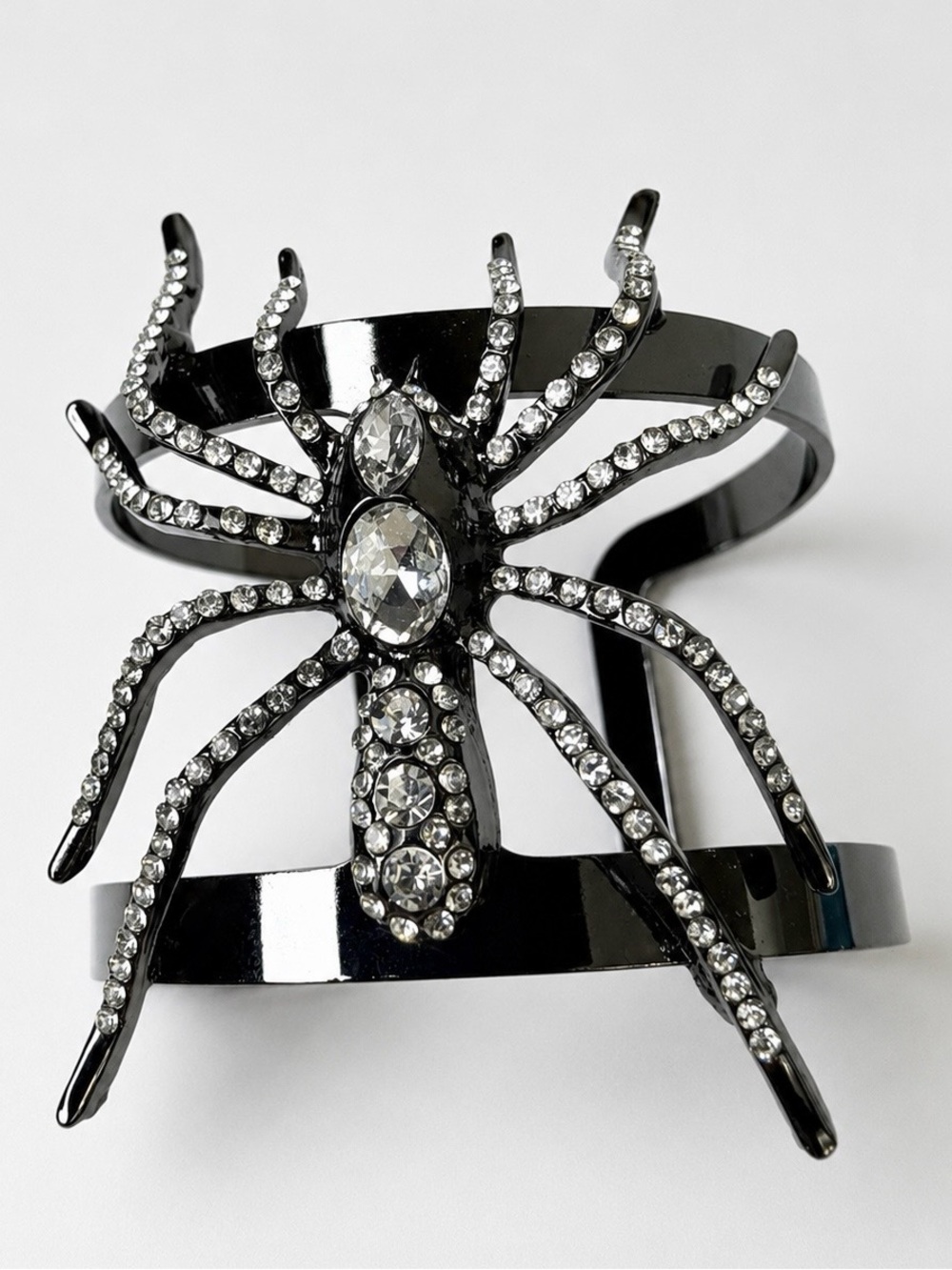 Natasha Rhinestone Spider Cuff Bracelet Black Hematite Halloween Gothic EUC - Picture 3 of 8